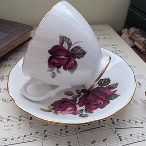 Royal Vale Floral Teacup and Saucer with Gold Trim